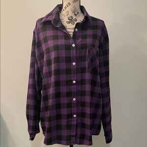 Purple and Black Checkered Flannel Shirt